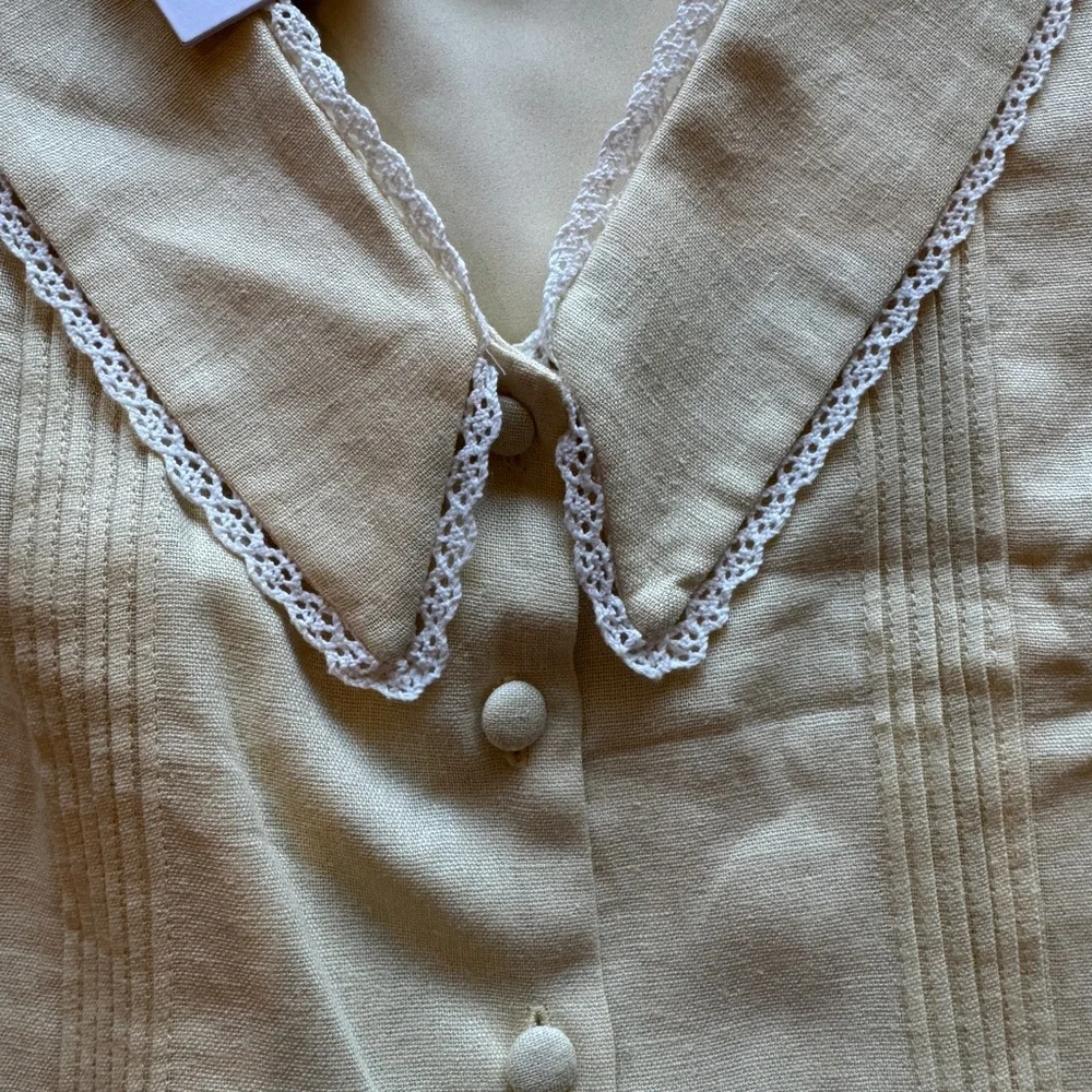 Wayf butter yellow Styled by COCO! Allie Lace Detail Linen Blend NWT - Picture 3 of 8